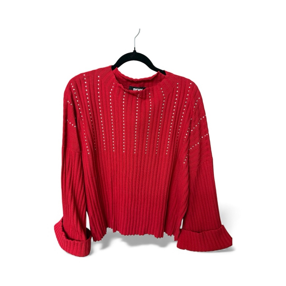 DKNY Red Ribbed Sweatshirt with Stud Accents